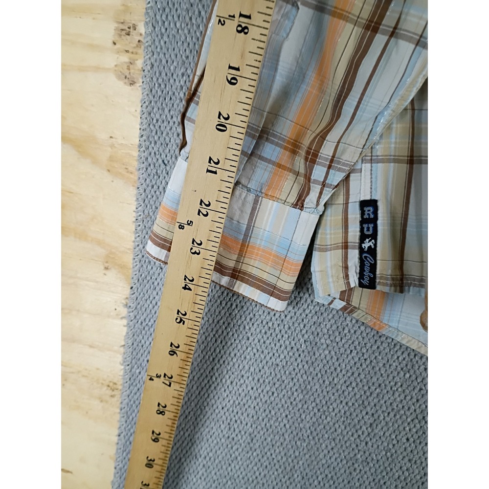 Resistol University‎ Pearl Snap Shirt Mens L Orange Plaid Western Cowboy Cotton - Picture 9 of 12